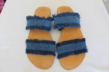Sandales en Cuir Fait à la Main Jeans Bleu Femme